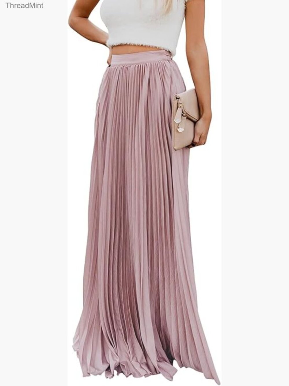 High Waist Pleated Flowy Chiffon Maxi Skirt with Pockets